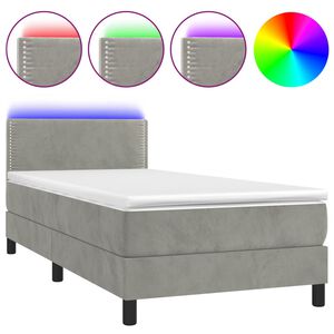vidaXL Boxspring met matras en LED fluweel lichtgrijs 80x200 cm