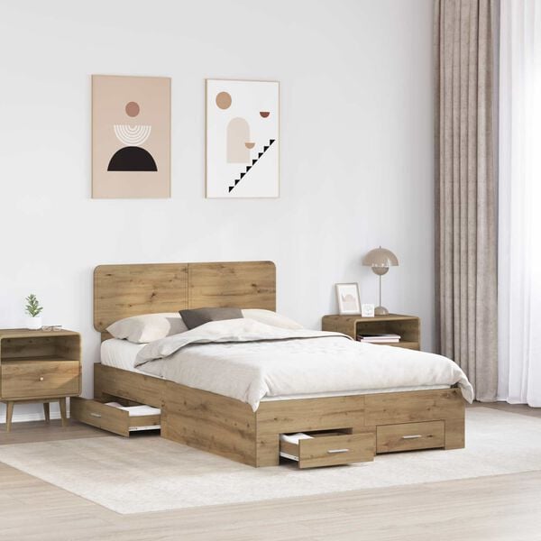 vidaXL Bedframe met hoofdeinde Artisan Eiken 120 x 190 cm Bewerkt hout