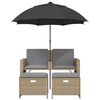 vidaXL Tuinbank 2-zits met parasol en voetenbanken poly rattan beige