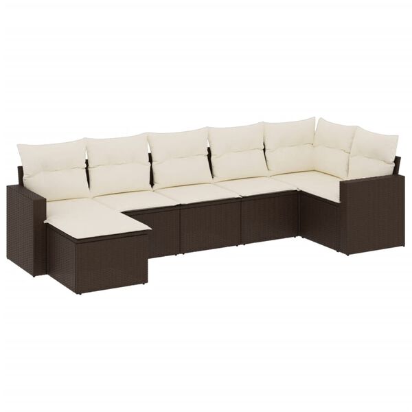 vidaXL 7-delige Loungeset met kussens poly rattan bruin