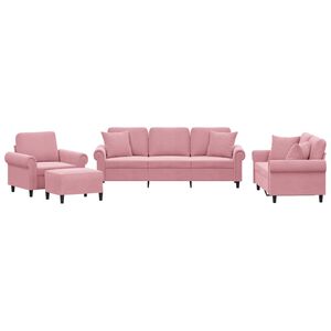 vidaXL 4-delige Loungeset met kussens fluweel roze