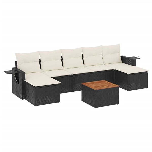 vidaXL 8-delige Loungeset met kussens poly rattan zwart