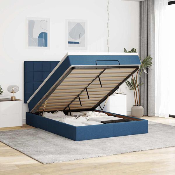 vidaXL Ottoman bed met matras en LED's 140x200cm stof blauw