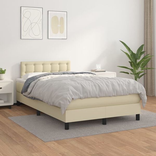 vidaXL Boxspring met matras kunstleer cr&egrave;mekleurig 120x200 cm