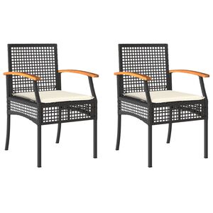vidaXL Tuinstoelen 2 st met kussens poly rattan en acaciahout zwart