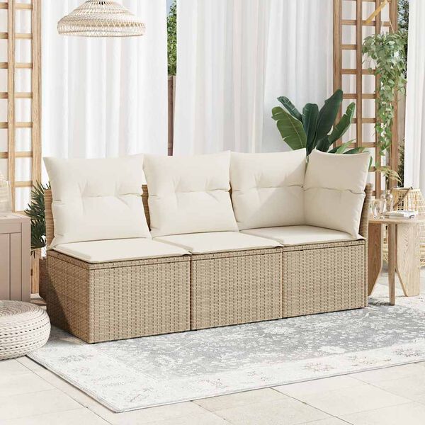 vidaXL Tuinbank 3-zits met kussens poly rattan beige