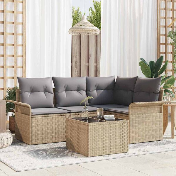 vidaXL Tuin Sofa Set met kussen 5 pcs Beige poly rattan
