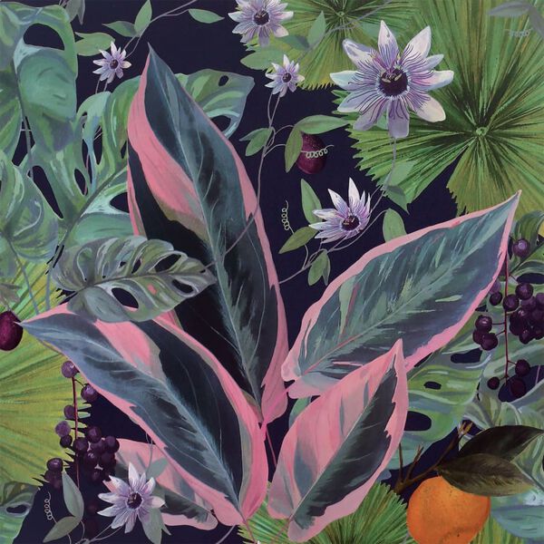 DUTCH WALLCOVERINGS Behang Passion Flower Flower marineblauw en groen