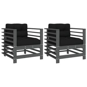 vidaXL Tuinstoelen 2 st met kussens massief grenenhout grijs