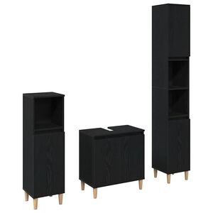 vidaXL Badkamermeubelset 3 pcs Zwart Eiken Geperst Hout en Metaal