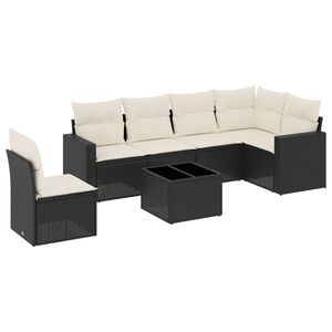 vidaXL 7-delige Loungeset met kussens poly rattan zwart