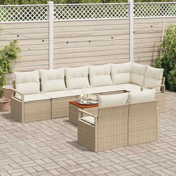 vidaXL Tuinbankenset met kussen 9 pcs Beige poly rattan
