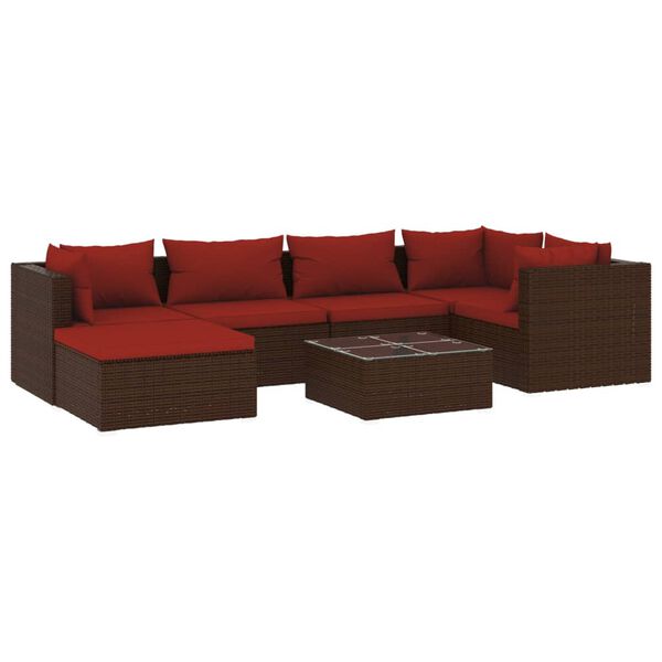 vidaXL 7-delige Loungeset met kussens poly rattan bruin