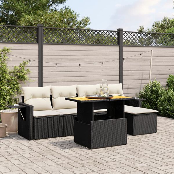 vidaXL 6-delige Loungeset met kussens poly rattan zwart