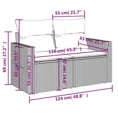 vidaXL 14-delige Loungeset met kussens poly rattan beige