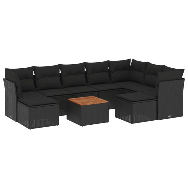 vidaXL 10-delige Loungeset met kussens poly rattan zwart
