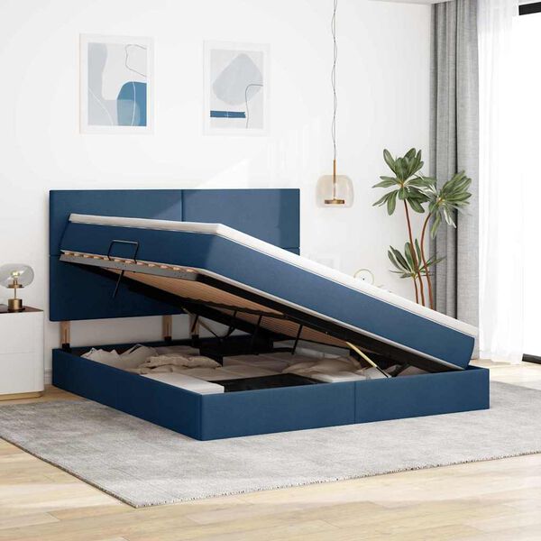 vidaXL Opslag bed met matras met matras Blauw 160 x 200 cm Polyester