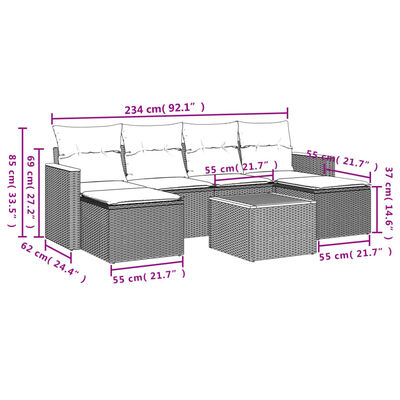 vidaXL 7-delige Loungeset met kussens poly rattan zwart