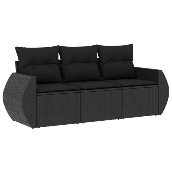 vidaXL 3-delige Loungeset met kussens poly rattan zwart