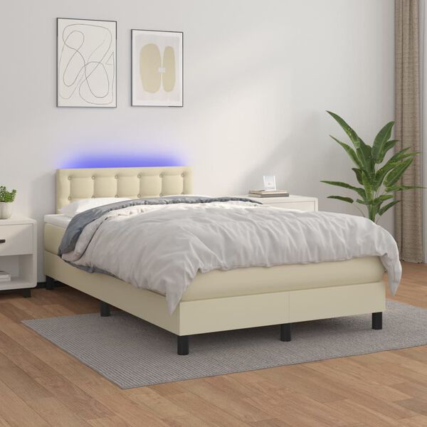 vidaXL Boxspring met matras en LED kunstleer cr&egrave;mekleurig 120x200 cm