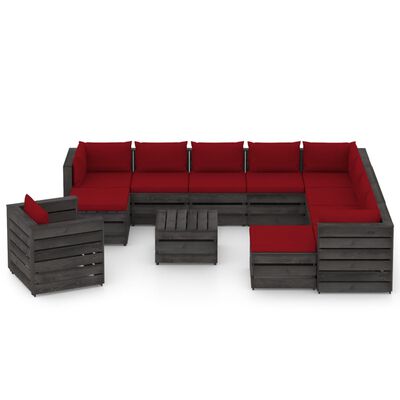vidaXL 12-delige Loungeset met kussens grijs geïmpregneerd hout