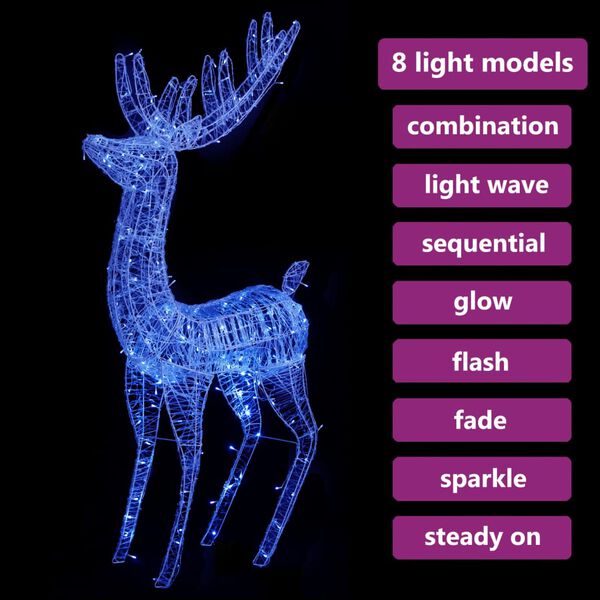 vidaXL Kerstdecoratie rendier 250 LED's blauw 180 cm acryl