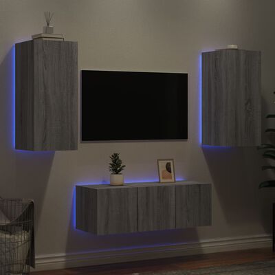 vidaXL 4-delige Tv-wandmeubelset met LED bewerkt hout grijs sonoma