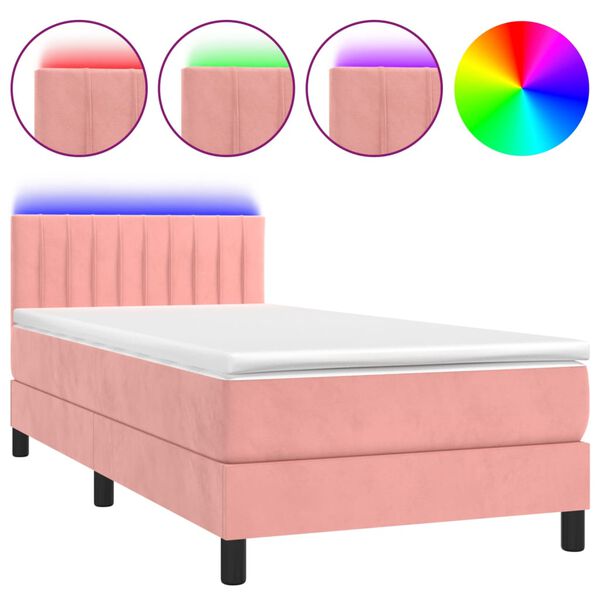 vidaXL Boxspring met matras en LED fluweel roze 80x200 cm