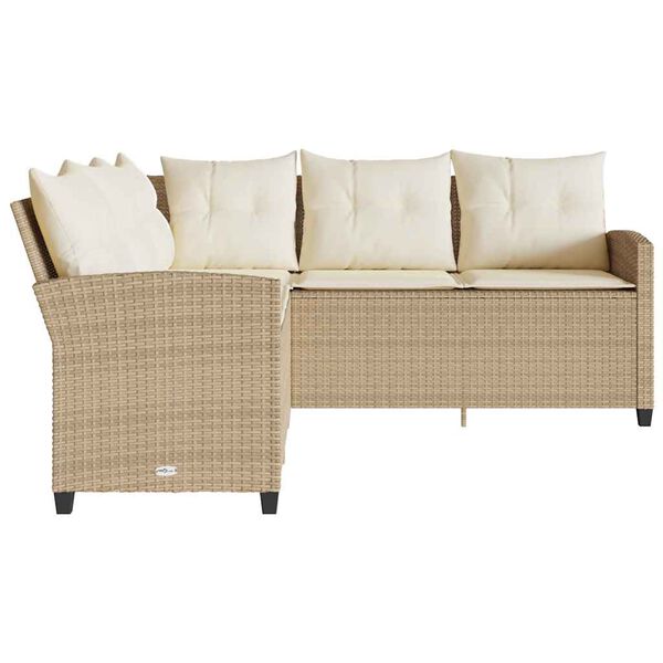 vidaXL Loungebank met kussens L-vormig poly rattan beige