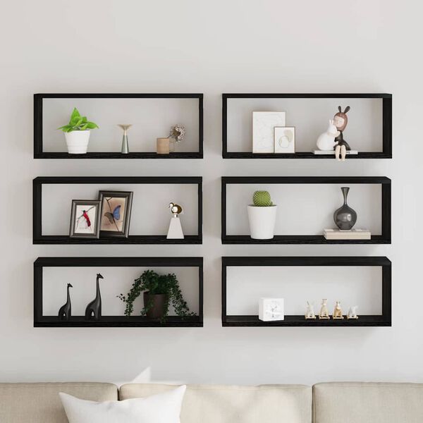 vidaXL Wandplanken 6 pcs Zwart eiken 60 x 15 x 23 cm Bewerkt hout