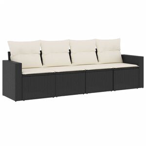 vidaXL 4-delige Loungeset met kussens poly rattan zwart