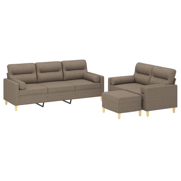 vidaXL 3-delige Loungeset met sierkussens en kussens stof taupe