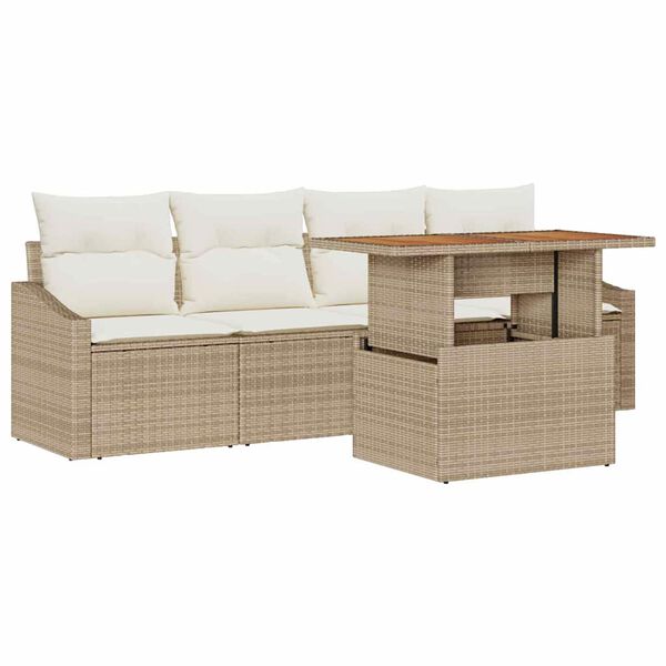 vidaXL Tuin Sofa Set met opslag 5 pcs Beige Poly riet