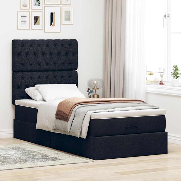 vidaXL Ottoman bed met matras 80x200cm stof zwart