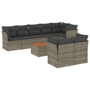 vidaXL 9-delige Loungeset met kussens poly rattan grijs