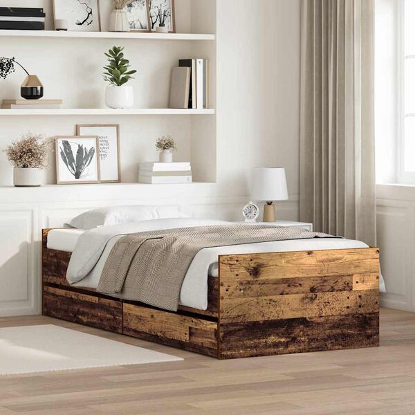 vidaXL Bedframe met lade Oud Hout 100 x 200 cm Massief grenenhout