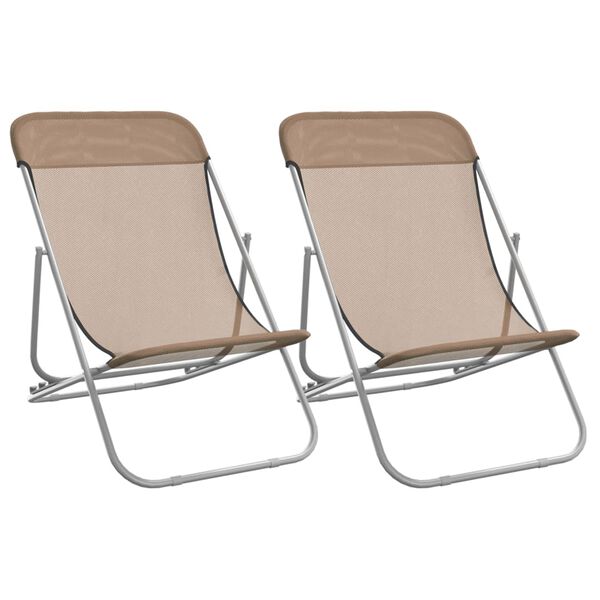 vidaXL Strandstoelen 2 st textileen en gepoedercoat staal taupe