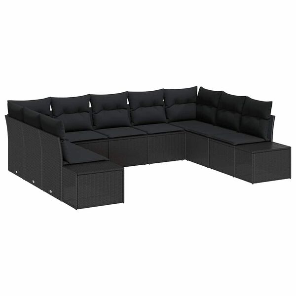 vidaXL Tuinbankenset met kussen 9 pcs Zwart Polyrattan