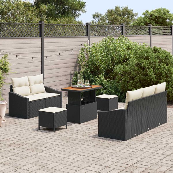 vidaXL Tuin Sofa Set met kussen met opslag 8 pcs Zwart en Cr&egrave;me