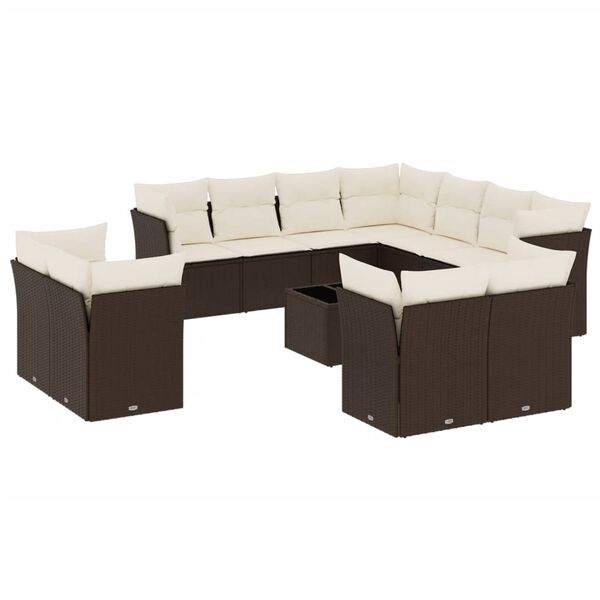 vidaXL 12-delige Loungeset met kussens poly rattan bruin