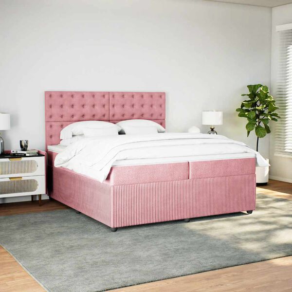 vidaXL Boxspring met matras fluweel roze 200x200 cm
