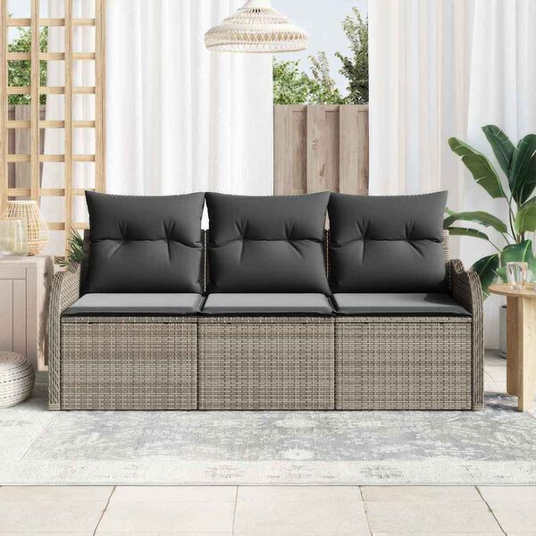vidaXL Tuin Sofa Set met kussen met opslag 3 pcs Grijs Poly riet
