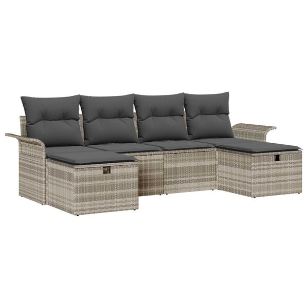 vidaXL Tuin Sofa Set met kussen met opslag 6 pcs Lichtgrijs Poly riet