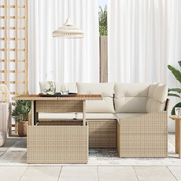 vidaXL Tuin Sofa Set met opslag 5 pcs Beige Poly riet