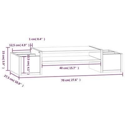 vidaXL Monitorstandaard 70x27,5x15 cm massief grenenhout grijs