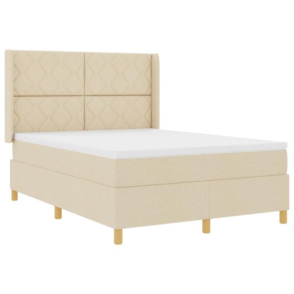 vidaXL Boxspring bed met matras Cr&egrave;me 140 x 200 cm Stof