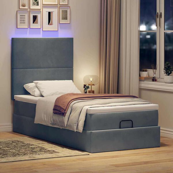 vidaXL Ottoman bed met matrassen en LED's 80x200cm fluweel donkergrijs