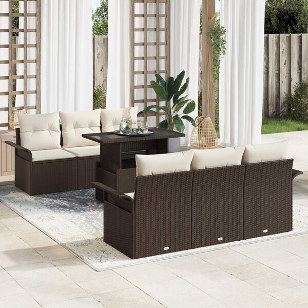 vidaXL Tuin Sofa Set met kussen met opslag 7 pcs Bruin Poly riet