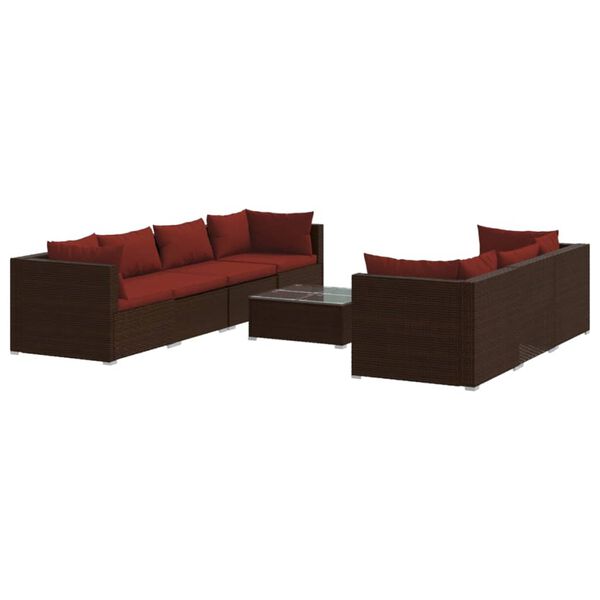 vidaXL 8-delige Loungeset met kussens poly rattan bruin