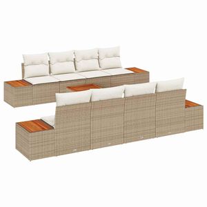 vidaXL Tuinbankenset met kussen 9 pcs Beige Poly riet